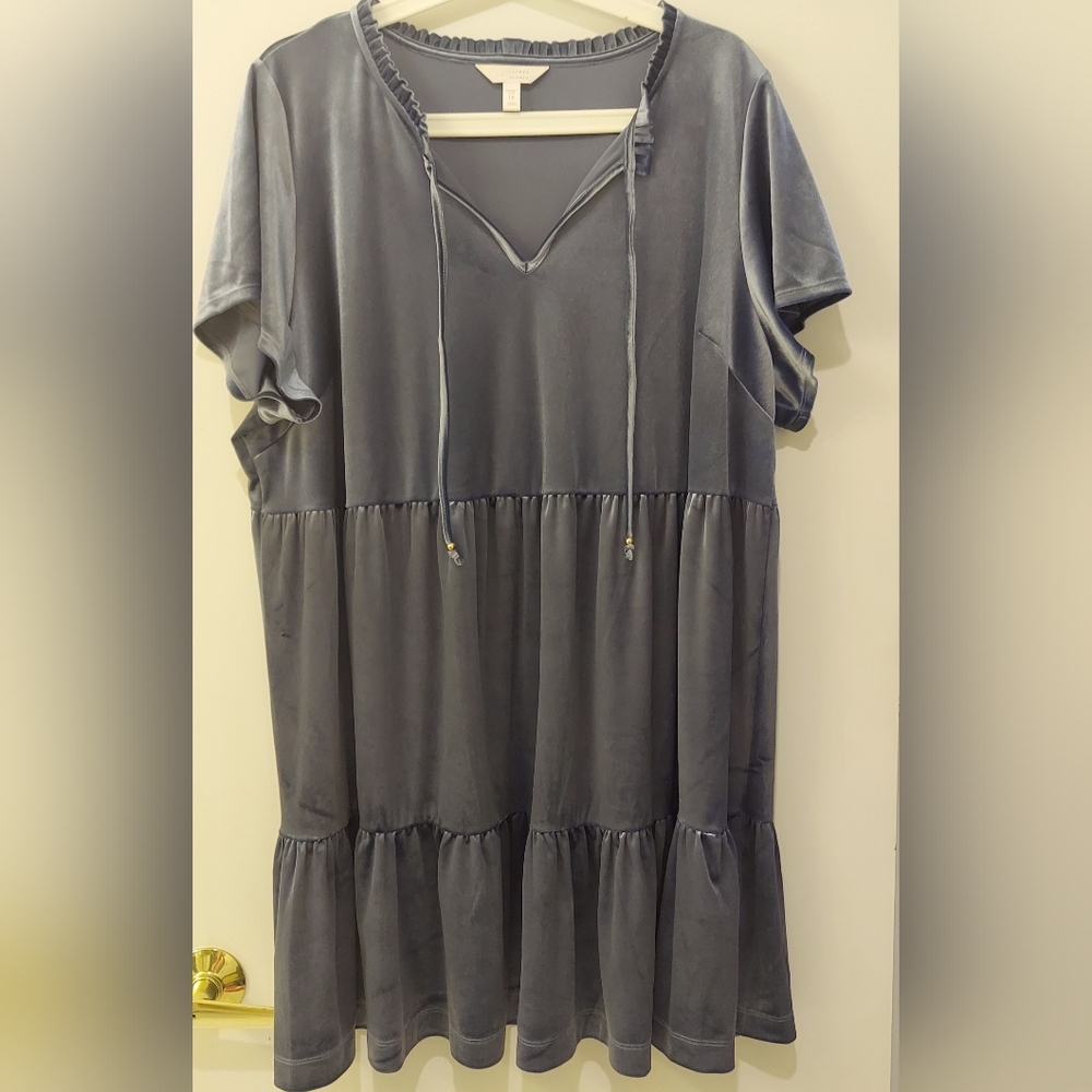 LC Lauren Conrad steel blue/gray velour dress